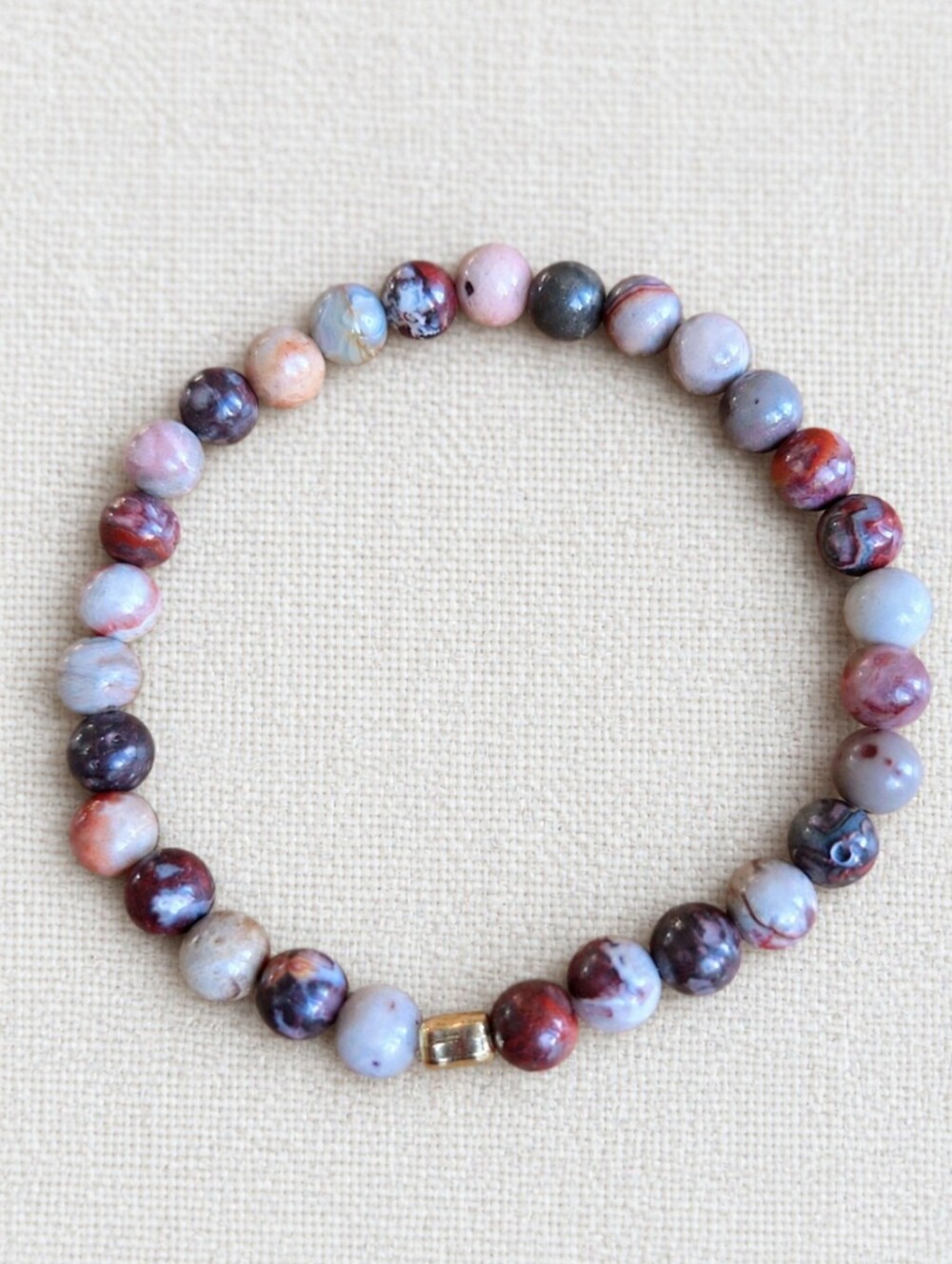 Mexican Crazy Lace Agate Beaded Stretch Bracelet | Handmade